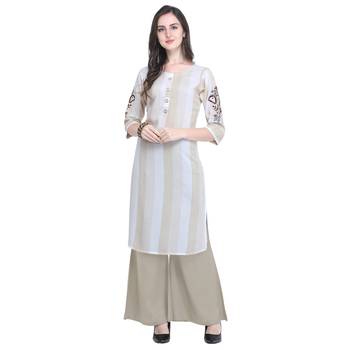 Light-yellow embroidered rayon long-kurtis 1