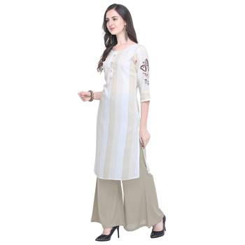Light-yellow embroidered rayon long-kurtis 2
