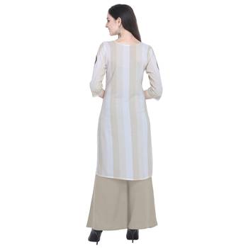 Light-yellow embroidered rayon long-kurtis 3