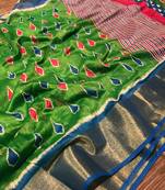 green cotton Pochampally saree with blouse