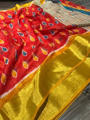 red cotton Pochampally saree 1
