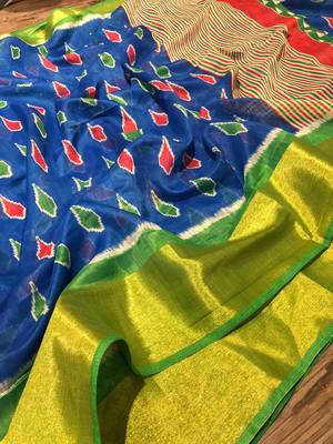 blue pochampally ikkat Saree 1