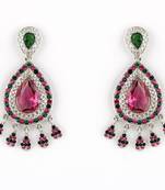 Delicate Earrings in Pink and Green Austrian Diamonds