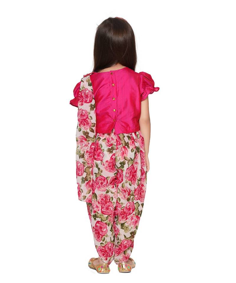 Magenta Choli with Multicolour Dhoti Saree Set