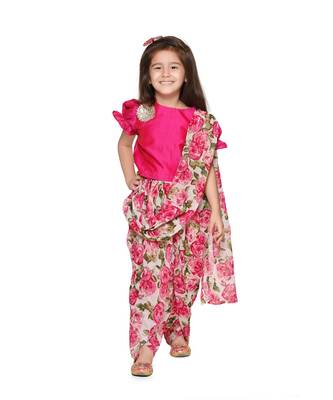 Magenta Choli with Multicolour Dhoti Saree Set 1