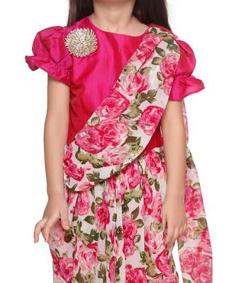 Magenta Choli with Multicolour Dhoti Saree Set 4