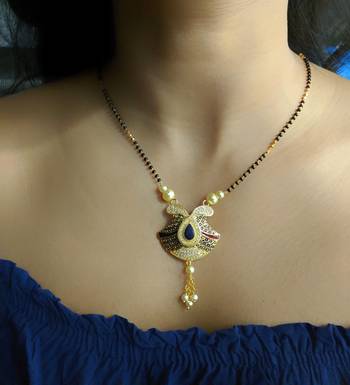 Mangalsutra Enamel Work Stone Pendant White Pearl Latkan Black Bead Single Line Layer Short Mangalsutra Design Latest 1