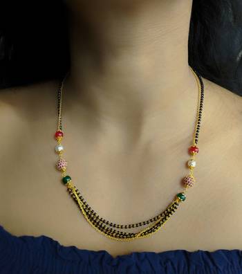 Mangalsutra Multi Strand Red Green Stone White Pearl Black Bead Single Line Layer Short Mangalsutra Designs Latest Chain 1