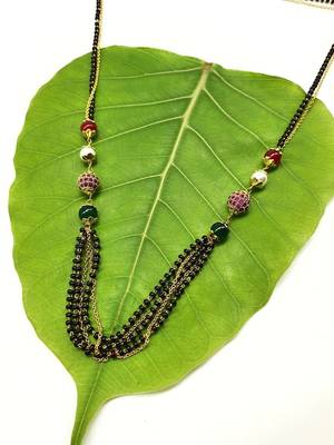 Mangalsutra Multi Strand Red Green Stone White Pearl Black Bead Single Line Layer Short Mangalsutra Designs Latest Chain 2