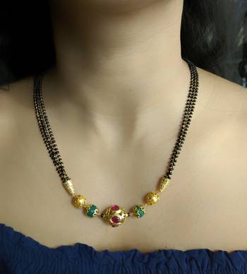 Red Stone Studded Green Beads 3 There Multilayer Black Beads Short Mangalsutra Designs Latest Chain 1