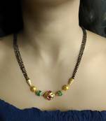 Red Stone Studded Green Beads 3 There Multilayer Black Beads Short Mangalsutra Designs Latest Chain