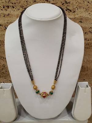 Red Stone Studded Green Beads 3 There Multilayer Black Beads Short Mangalsutra Designs Latest Chain 3