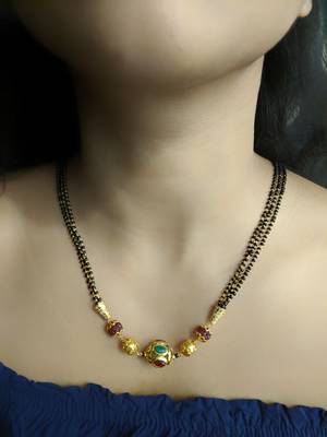 Multicolor Stone Studded Red Beads 3 There Multilayer Black Bead Short Mangalsutra Designs Latest Chain 1