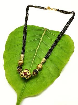 Multicolor Stone Studded Red Beads 3 There Multilayer Black Bead Short Mangalsutra Designs Latest Chain 2