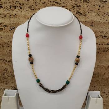 Red Green Stone Studded Black Beads Multilayer Beads Single Line Chain Short Mangalsutra Designs Latest 3