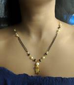 Stone Studded White Pearl Black Beads Double Layer Single Line Chain Short Mangalsutra Designs Latest