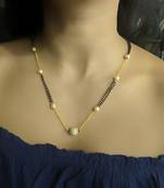 Round Mani Stone Studded Black White Pearl Bead Double Layer Single Line Chain Short Mangalsutra Designs Latest