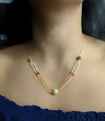 Round Mani Stone Studded Multi Strand White Pearl Bead Double Layer Single Line Chain Short Mangalsutra Designs Latest