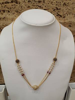 Round Mani Stone Studded Multi Strand White Pearl Bead Double Layer Single Line Chain Short Mangalsutra Designs Latest 3