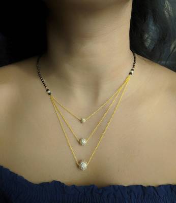 3 Round Mani Stone Studded Multi Strand There Layer Chain Black Bead Single Line Short Mangalsutra Designs Latest 1