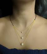 3 Round Mani Stone Studded Multi Strand There Layer Chain Black Bead Single Line Short Mangalsutra Designs Latest