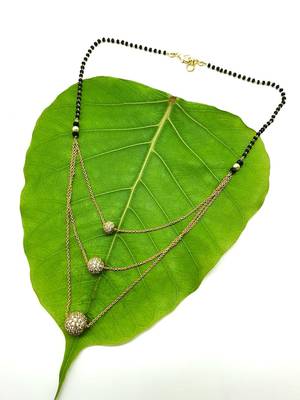 3 Round Mani Stone Studded Multi Strand There Layer Chain Black Bead Single Line Short Mangalsutra Designs Latest 2