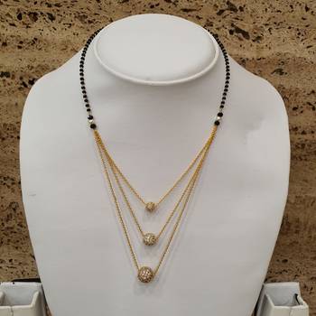 3 Round Mani Stone Studded Multi Strand There Layer Chain Black Bead Single Line Short Mangalsutra Designs Latest 3