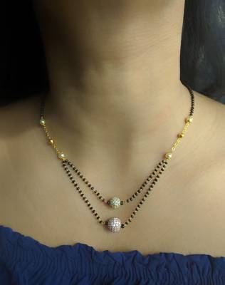 Round Stone Mani Studded Multi Strand Single Chain Black Beads Double Line Layer Short Mangalsutra Designs Latest 1