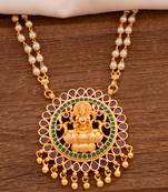 Off-white pearl necklace LONG with Big Laxmi pendant one gram gold