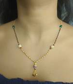 Multicolor Round Mani Green Stone Black Beads Single Line Layer Short Mangalsutra Designs Latest Chain