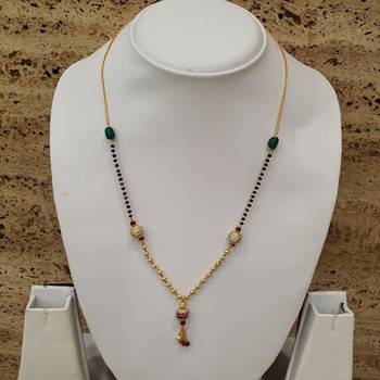 Multicolor Round Mani Green Stone Black Beads Single Line Layer Short Mangalsutra Designs Latest Chain 3