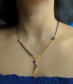 Pink Round Beads Latkan Mani Single Line Chain Black Bead Double Layer Short Mangalsutra Designs Latest