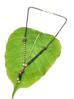 Pink Round Beads Latkan Mani Single Line Chain Black Bead Double Layer Short Mangalsutra Designs Latest 3