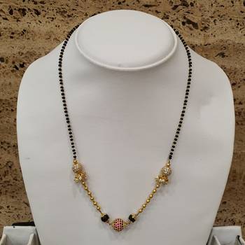 Pink Stone Round Beads Studded Mani Chain Black Beads Single Line Layer Short Mangalsutra Designs Latest 3