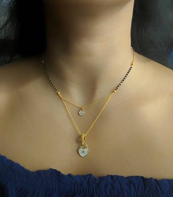 2 Heart Locket Stone Multi Strand Double Chain Black Beads Single Line Layer Short Mangalsutra Designs Latest 1