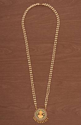 Off-white pearl necklace LONG with Big Laxmi pendant one gram gold 2