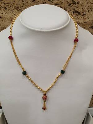 Multicolor Round Mani Latkan Green Red Stone Golden Beads Double Line Layer Chain Short Mangalsutra Designs Latest 3
