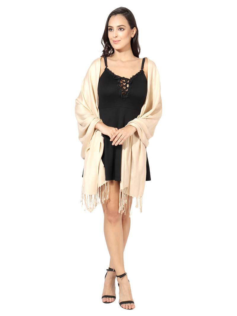 IVORY-BEIGE Super Fine Blended Pashmina Soft Silky Women's Viscose Shawl
