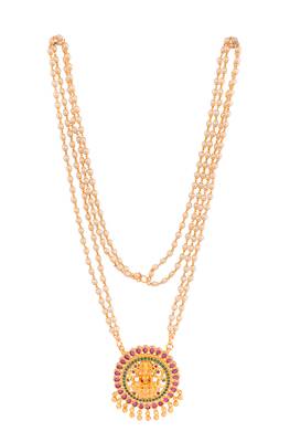 Off-white pearl necklace LONG with Big Laxmi pendant one gram gold 3