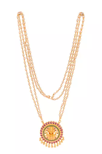 Off-white pearl necklace LONG with Big Laxmi pendant one gram gold
