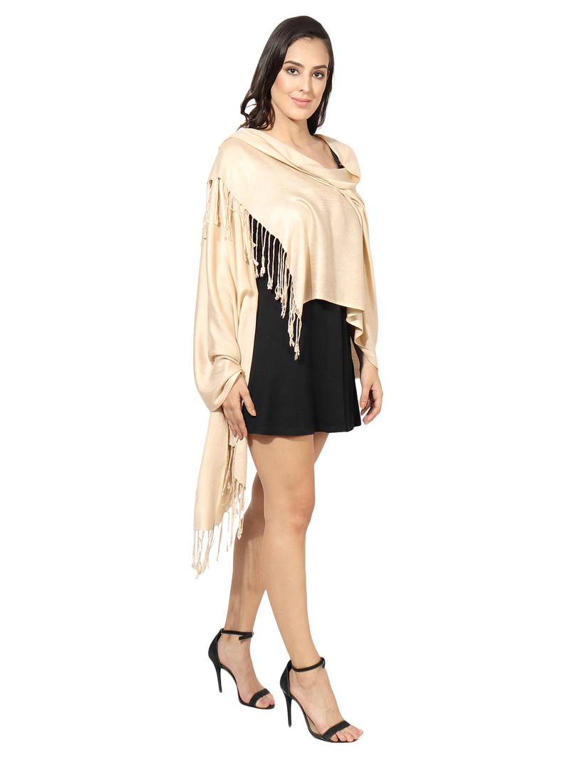 IVORY-BEIGE Super Fine Blended Pashmina Soft Silky Women's Viscose Shawl
