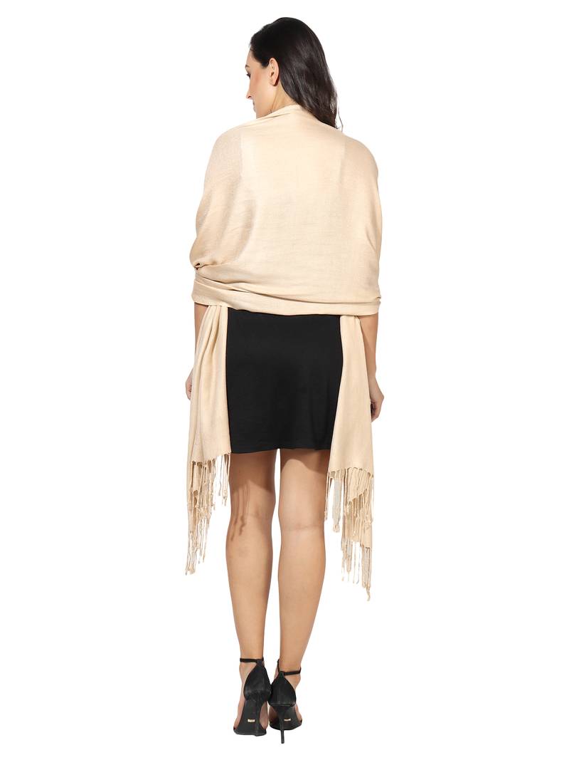 IVORY-BEIGE Super Fine Blended Pashmina Soft Silky Women's Viscose Shawl