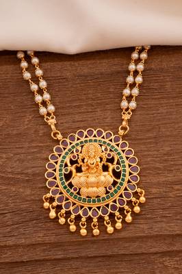 Off-white pearl necklace LONG with Big Laxmi pendant one gram gold 4