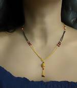 Round Mani Red Latkan 16-Inch Length Single Chain Black Beads Double Layer Line Short Mangalsutra Designs Latest