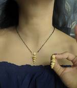 Set Stone Star Pendant 3 Jhumki Latkan Black Bead Single Line Layer Short Mangalsutra With Earrings Designs Latest Chain