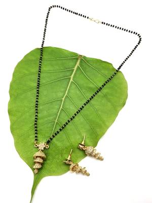 Set Stone Star Pendant 3 Jhumki Latkan Black Bead Single Line Layer Short Mangalsutra With Earrings Designs Latest Chain 2