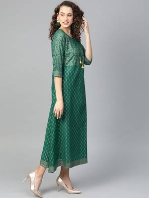 Dark-green printed cotton poly kurtas-and-kurtis 3