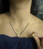 Set White Pearl Studded Multi Strand Black Bead Single Line Layer  Chain Short Mangalsutra With Earrings Designs Latest