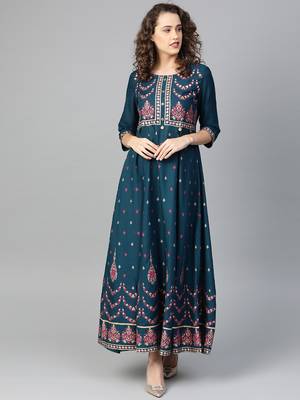 Dark-blue printed liva kurtas-and-kurtis 1
