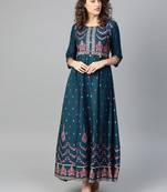 Dark-blue printed liva kurtas-and-kurtis